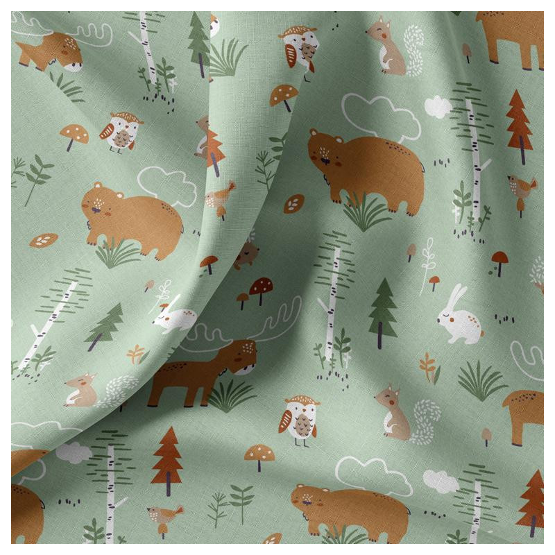 Printed Cotton CANADA Almond / Forest Multicolored
